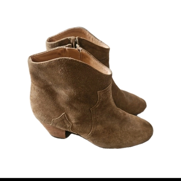 Isabel Marant Womens Tan Dicker  Suede Calfskin Leather Designer Ankle Bootie 37 - Picture 4 of 14